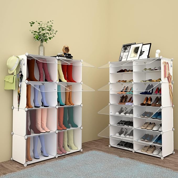 Shoe Rack Organizer, 32 Pair Shoe Storage Cabinet with Door Expandable Plastic Shoe Shelves for Closet,Entryway,Hallway,Bedroom-NeatNest