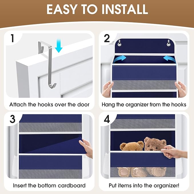 1 Pack Over The Door Organizer, Hanging Storage Organizer with Clear Window, 40lb Ultra Sturdy Large Capacity Room Organizer for Pantry Laundry Bathroom Nursery Closet (Blue)-NeatNest