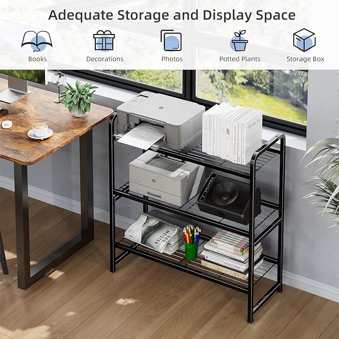3 Tier Shelving Unit, Heavy Duty Metal Wire Shelf 30.75 Inch Wide Storage Rack for Pantry Kitchen Closet, Stackable & Adjustable, Black
