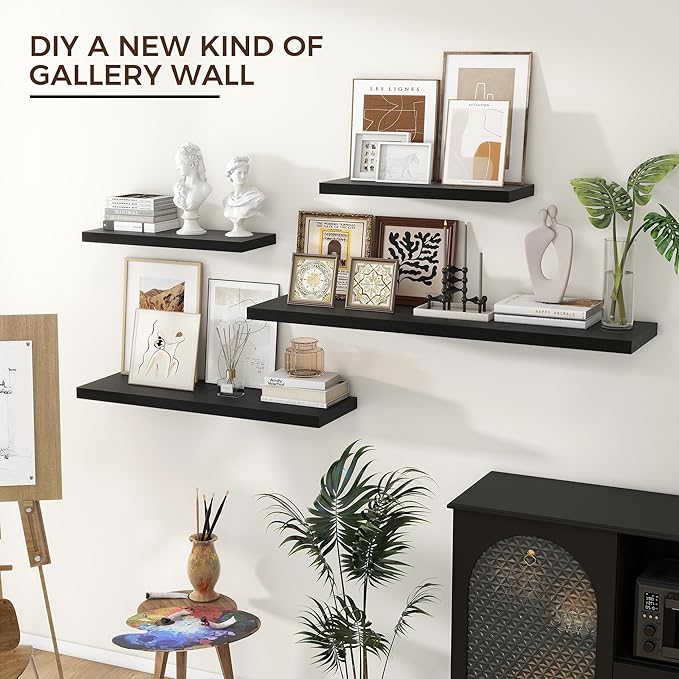 Floating Shelves for Wall, 36"W x 7.8"D x 1.5"H, 2 Pack of Long Wall Mounted Engineered Wood Shelves with Invisible Brackets for Living Room, Bedroom, Bathroom, Kitchen Decor and Storage, Black-NeatNest