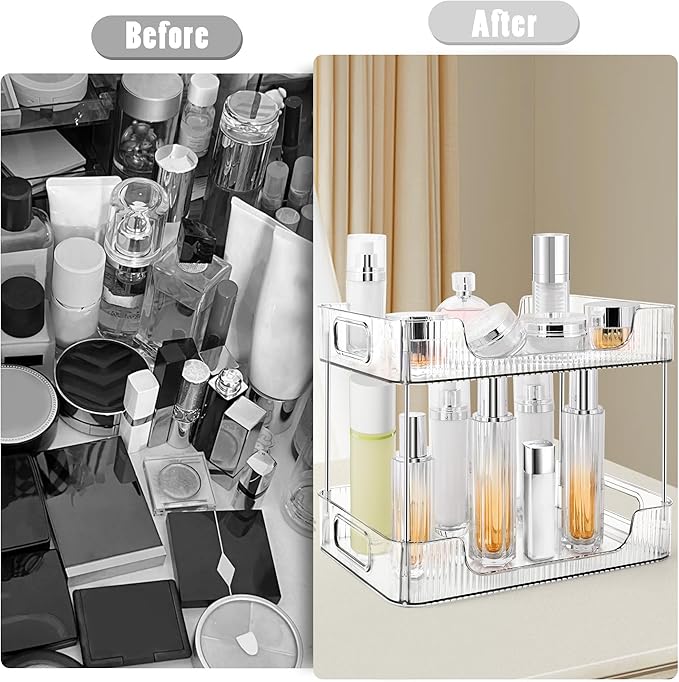 2-Tier Bathroom Counter Organizer Countertop Storage, Dresser Organizer Vanity Tray for Makeup, Perfume Organizer Cosmetics Skincare Shelf- Clear-NeatNest