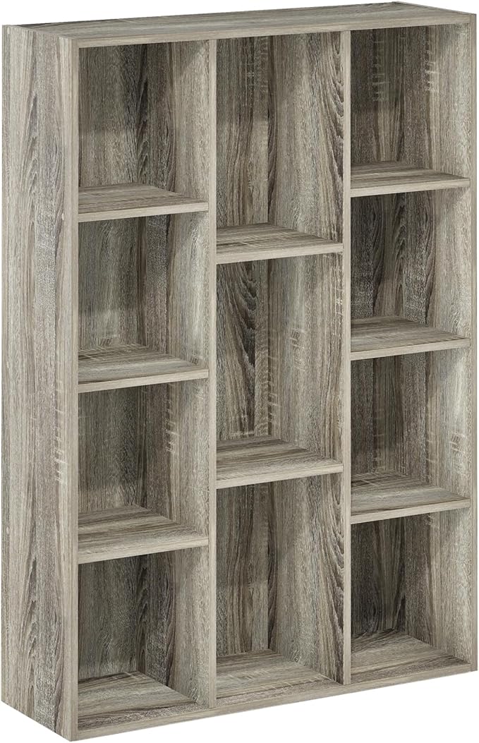 Furinno Luder 11-Cube Open Shelf Bookcase, Bookshelf, French Oak-NeatNest