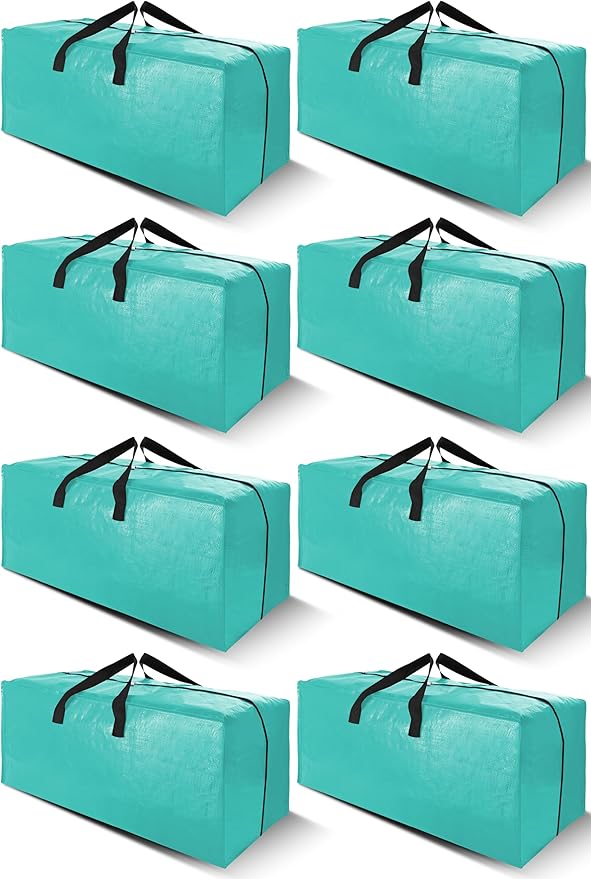 Cosy Family 8 Pack Heavy Duty Extra Large Moving Bags with Backpack Straps - Strong Handles & Zippers, Storage Totes For Space Saving, Fold Flat, Alternative to Moving Box, Aquamarine-NeatNest