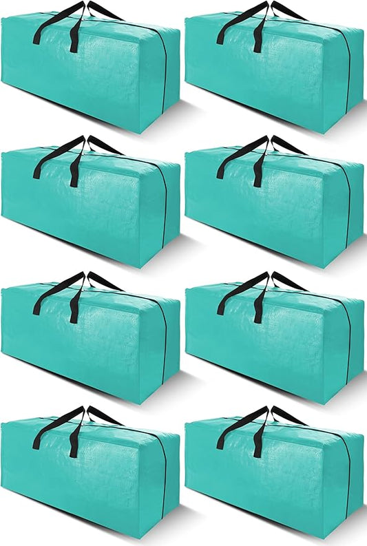 Cosy Family 8 Pack Heavy Duty Extra Large Moving Bags with Backpack Straps - Strong Handles & Zippers, Storage Totes For Space Saving, Fold Flat, Alternative to Moving Box, Aquamarine-NeatNest