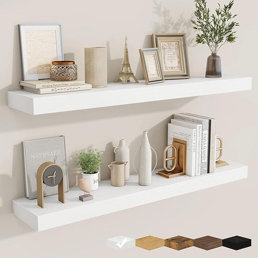 fuqing Floating Shelves for Wall, Bathroom Shelf Wall Mounted for Storage, Shelves with Invisible Bracket for Bedroom, Kitchen, Living Room, Farmhouse Small Book Shelf, 40 Inch Set of 2, White-NeatNest
