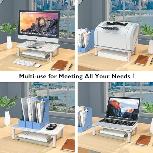 BONTEC 2 Pack 3 Height Adjustable Monitor Stand Riser with Pen Holder, Ergonomic Metal Laptop Stand with Cable Management, Desktop Stand for Computer, Printer, Monitor, Laptop, Black Steel, 14.5 in-NeatNest