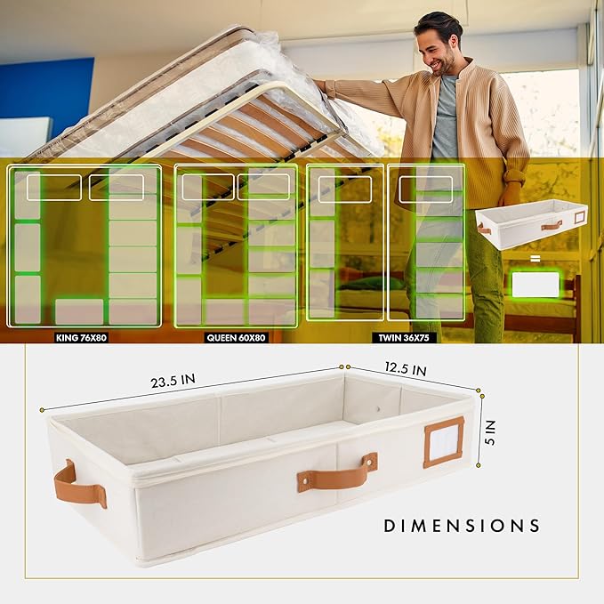 HOMELUX THEORY 2pc Under Bed Storage Containers, Bedroom Under the Bed Drawer Storage Organizer with Bins and Lids, Medium Underbed Clothes Storage Box Ideal for Blanket, Fabric, & Shoes (Ivory)-NeatNest