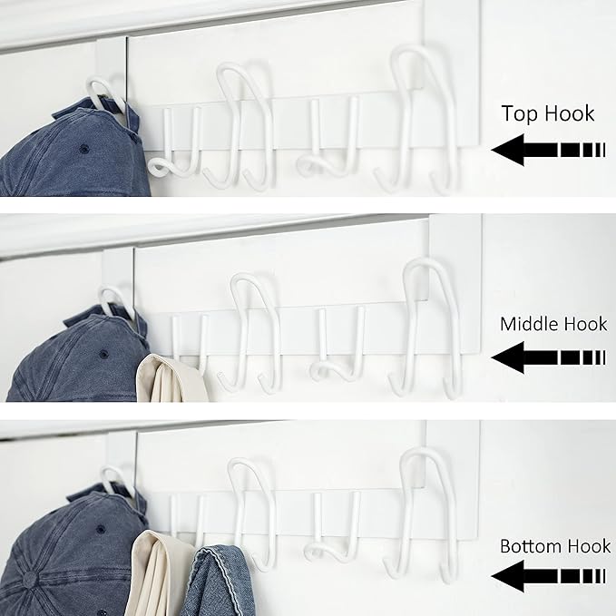 SKOLOO Over The Door Hooks - for Doors up to 1-3/4'' Thickness, Metal Door Hanger with 11 Hooks, Over The Door Hanger for Coats, Hats,Towels, White