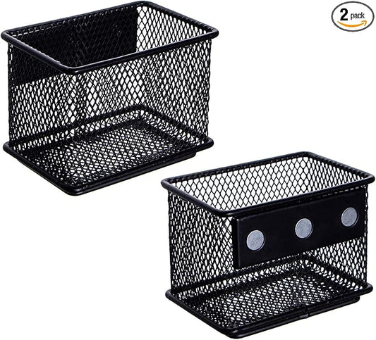 dedoot 2 Pack Magnetic Pen Holder, 3.45x2.3x2.6 Inch Magnetic Basket Locker Organizer Metal Mesh Pencil Memo Holder for Whiteboard, Fridge, Desk, Offices-NeatNest