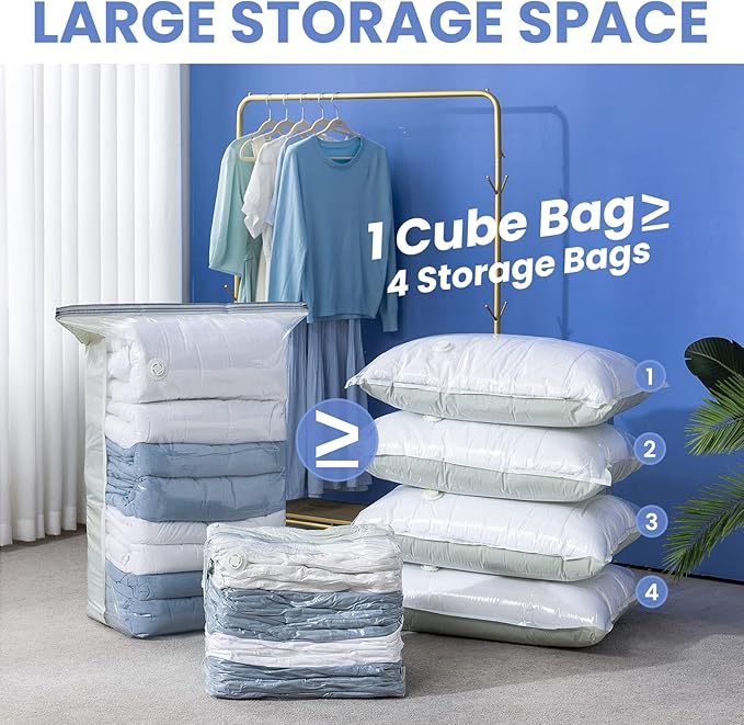 8 Pack Vacuum Storage Bags, Jumbo Cube 31x40x15 Inch, Extra Large Vacuum Seal Bgas for Comforters, Blankets, Pillow, Quilts, Space Saver Clost Oragnization, Clear-NeatNest