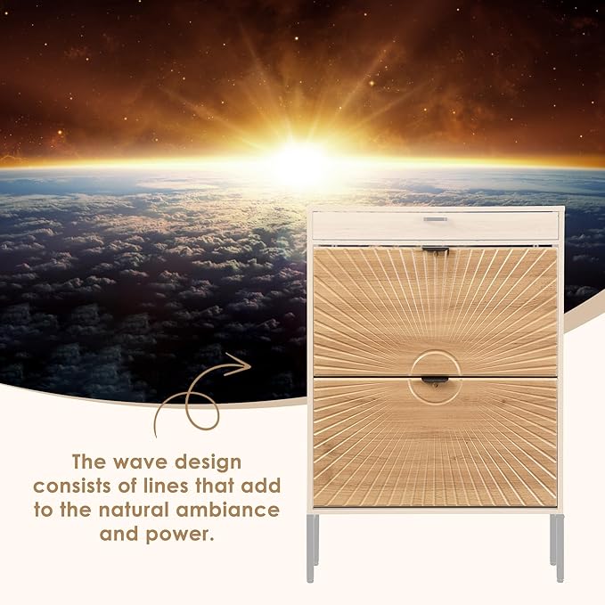 Brafab Shoe Storage Cabinet with 2 Flip Drawers&1 Small Drawer, Slim Entryway Shoe Organizer with Sun Pattern Doors for Sneakers,Light Beige-NeatNest