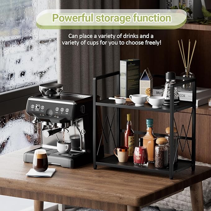 Aduanbang Coffee Bar Accessories Organizer, Seasoning Organizer, 2 Tier Wooden Kitchen Counter Shelf, Coffee Organizer Station for Countertop, Coffee Condiment Rack for Mugs, Cups, Cream, Syrup-NeatNest