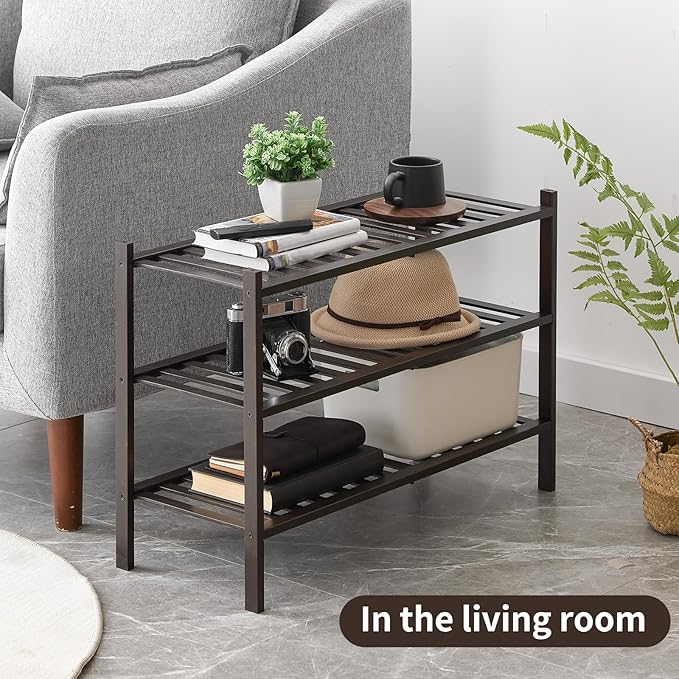 Shoe Rack, 3-Tier Bamboo Stackable Shoe Shelf Storage Organizer, Shoe Stand for Closet, Entryway and Hallway-NeatNest