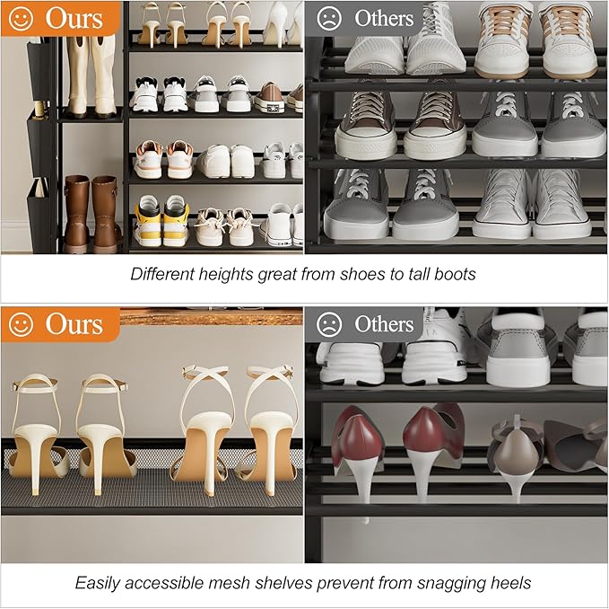 Brown 5-Tier Shoe Organizer - Free Standing Shoe Rack with Storage Bag for High Heels, Entryway, Hallways, Closets, Dormitory Rooms-NeatNest
