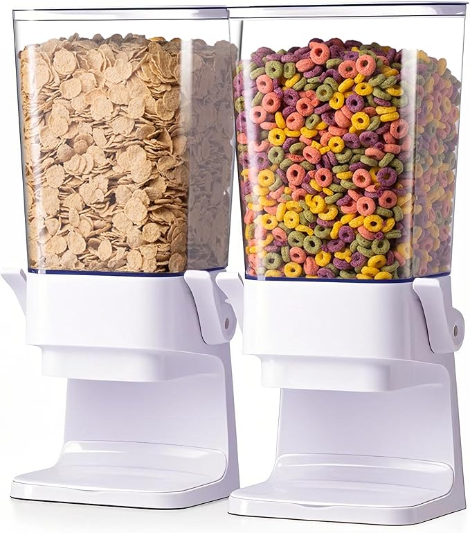 Cereal Dispenser Countertop 2Pc, Cereal Containers Storage, 5L Organization and Storage Containers for Kitchen, Dry Food Dispenser for Rice, Grains, Nuts, Snack,Oatmeal, Pet food, White-NeatNest