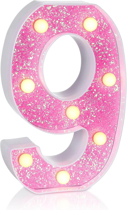 Foaky Pink Light up Letters，Pink Party Decorations,Girls Room Decor,Glitter Marquee Numbers,Alphabet Letter Sign for Night Light Birthday Party Girls Gifts, Home Bar Decoration (9)-NeatNest