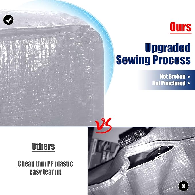 Cosy Family 12 Pack Heavy Duty Moving Bags with Backpack Straps - Strong Handles & Zippers, Storage Totes For Space Saving, Fold Flat, Alternative to Moving Box (X-Large-Set of 12, Silver)-NeatNest