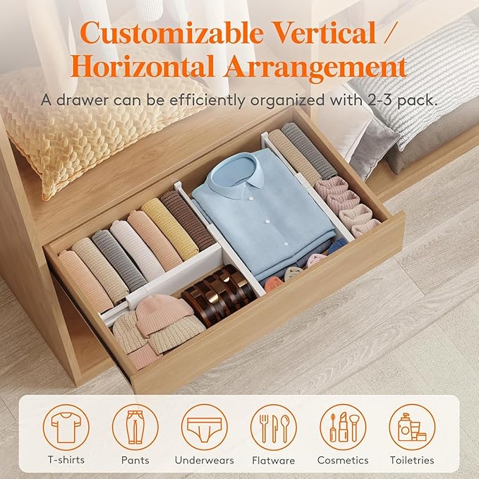Lifewit 8 Pack Drawer Dividers 4" High,11-17" Adjustable Dresser Drawer Organizers for Clothes, Expandable Dresser Separators in Bedroom/Bathroom/Kitchen/Vanity/Office Organization and Storage, White-NeatNest