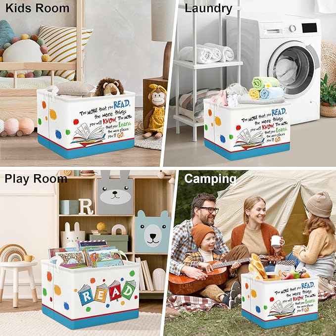 Clastyle Collapsible Back to School Reading Book Storage Basket Dr Quotes Book Organizer for Nursery Room Classroom Library Rectangle Kindergarten Daycare Clothes Toys Storage Bin-NeatNest