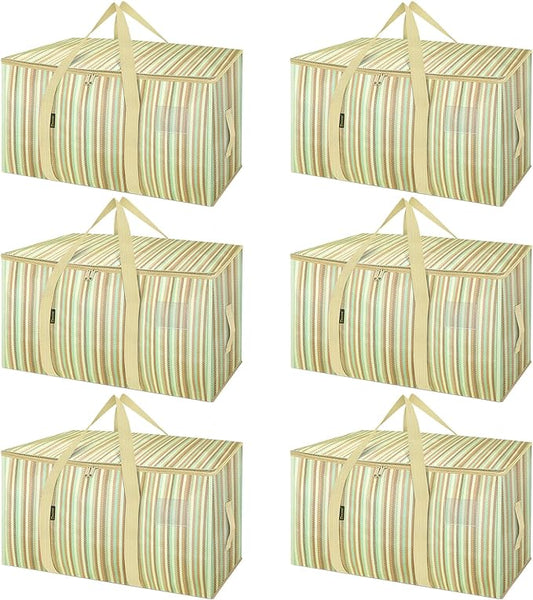 BALEINE 6-Pack Oversized Moving Bags with Reinforced Handles, Heavy-Duty Storage Tote for Clothes, Moving Supplies (Color Strip, 6-Pack)-NeatNest