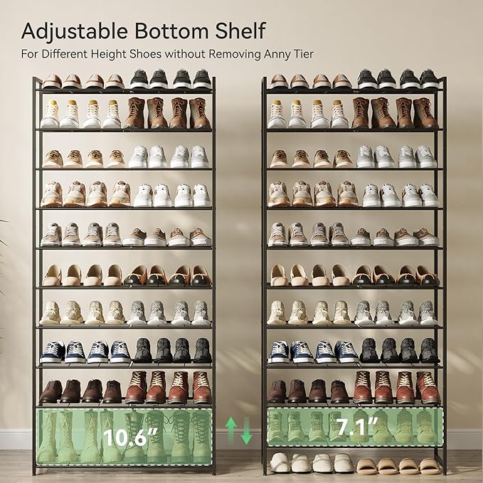 Shoe Rack, Metal Shoe Organizer, 10 Tier Garage Shoe Rack Max Holds 50 Pairs,Shoe Storage Shelf for Closet,Entryway, Black-NeatNest