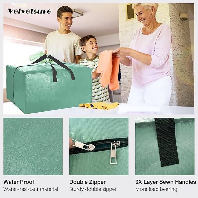 6 Pack Heavy Duty Extra Large Moving Bags W/Backpack Straps - Strong Handles & Zippers, Storage Totes For Space Saving, Fold Flat, Alternative to Box and Bin (40 gal, Teal)