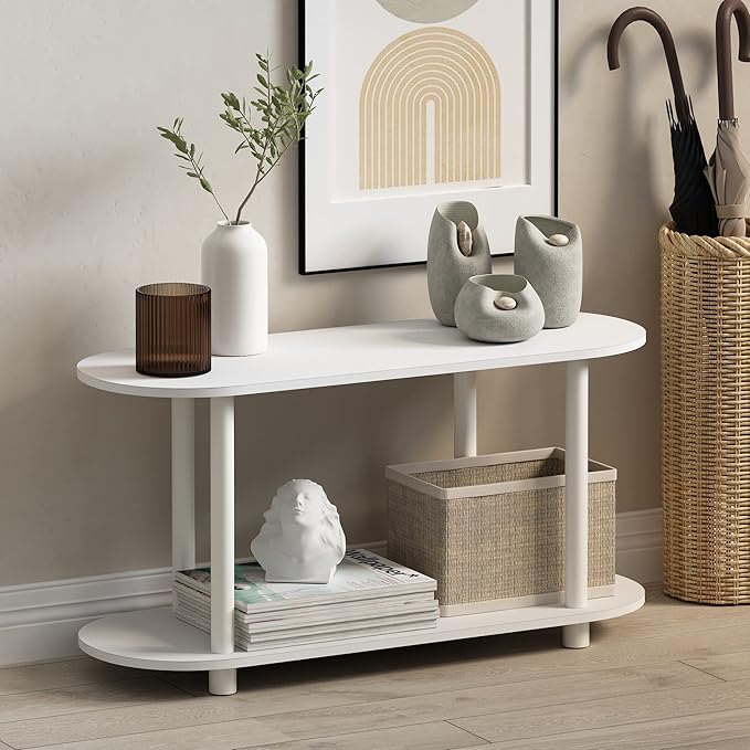 Furinno Turn-N-Tube No Tools Modern Oval Side Table, White/Virgin White-NeatNest