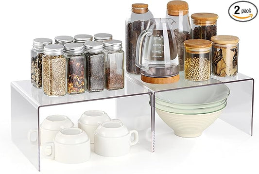 Acrylic Cabinet Organizer, Shelf Organizer, Set of 2 Spice Organization for Cabinet, Spice Rack, Stackable Kitchen Countertop Organizer | Cupboard, Pantry Shelves, and Storage Space Saver-NeatNest