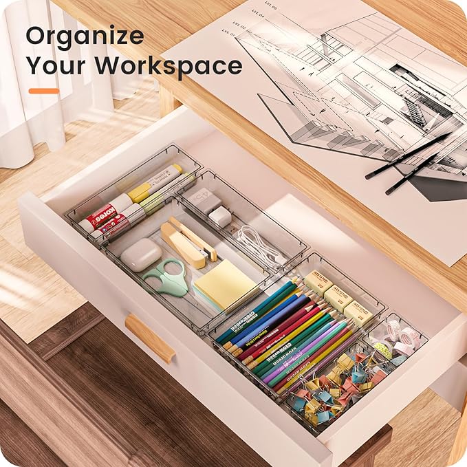【Crystal Design】A-LUGEI Clear Drawer Organizer,【Military Grade】Acrylic Makeup Organizer, Bathroom Organizers and Storage, Organization and Storage, Organizer Bins for Office Vanity Kitchen Tool Trays-NeatNest