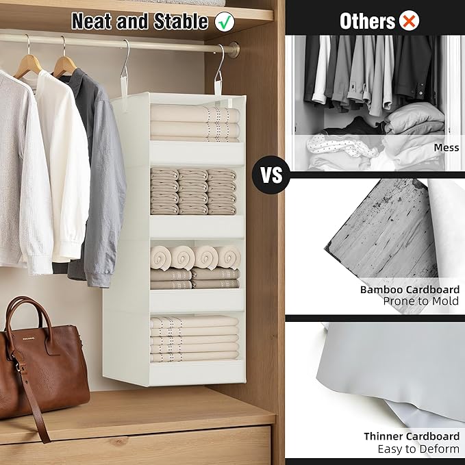 GRANNY SAYS 4-Shelf Hanging Organizer, Closet Hanging Shelves, Closet Hanging Storage Organizers, Organization for Bedroom, Living Room, Baby Nursery, Camper Accessories, Beige, 1-Pack-NeatNest