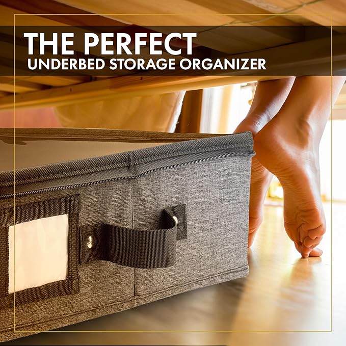 HOMELUX THEORY 2pc Under Bed Storage Containers, Bedroom Under the Bed Drawer Storage Organizer with Bins and Lids, Large Underbed Clothes Storage Box Ideal for Blanket, Fabric, & Shoes (Dark Gray)-NeatNest