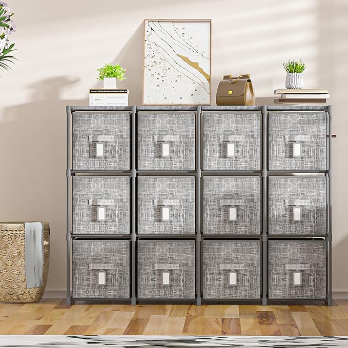 Cube Storage Organizer Shelf with 6 Printed Bins + Labels, Cubby Storage Organizer with Bins, Large Capacity Shelves for Storage,Closet, Living Room, Dorm, Yarn-NeatNest
