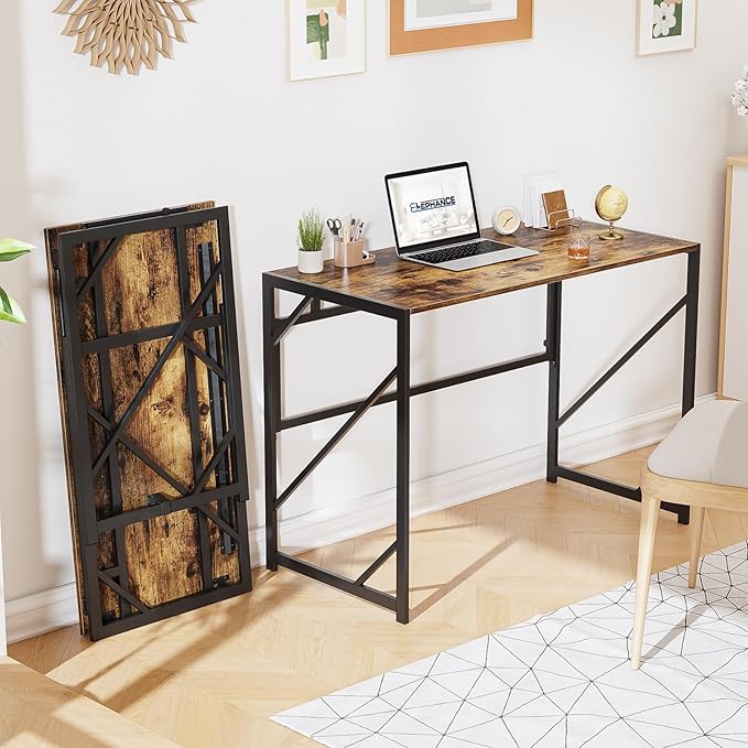 Elephance Folding Desk Writing Computer Desk for Home Office, No-Assembly Study Office Desk Foldable Table for Small Spaces-NeatNest