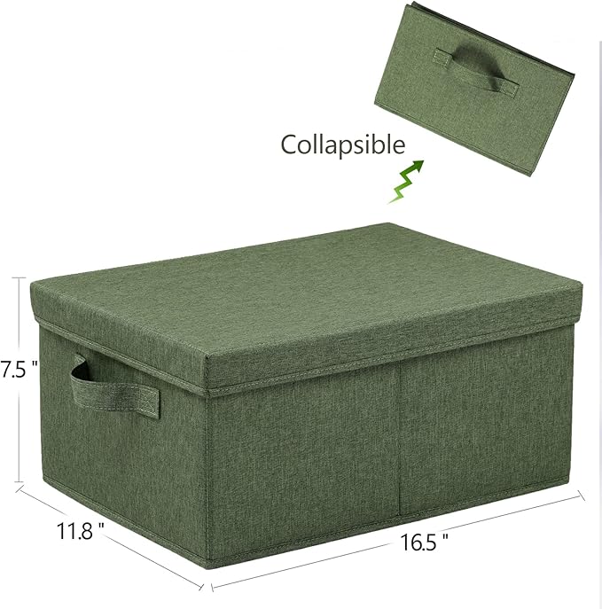HOONEX Storage Bins with Lids for Organizing, Pack of 2, Storage Boxes with 2 Carrying Handles and Sturdy Heavy Cardboard, 16.5" L x 11.8" W x 7.5" H for Shoes, Books, Clothes, Olive-NeatNest
