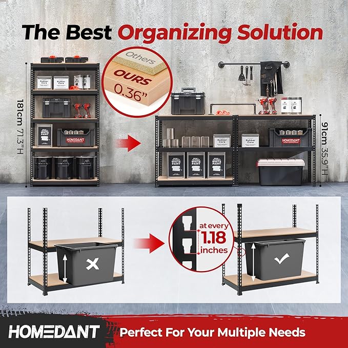 HOMEDANT 5-Tier Laminated Boltless Heavy Duty Metal Shelving Unit Adjustable Garage Storage Utility Rack Shelves Organization Multipurpose Shelf Warehouse Industrial 39.8" W x 18.2" D x 71.3" H 4Pack-NeatNest