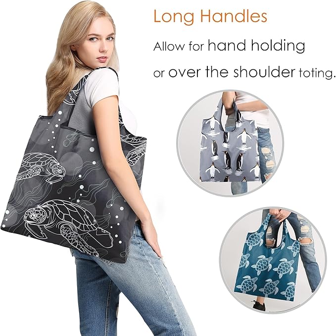 BeeGreen Animal Lover Reusable Grocery Bags | Foldable Tote Bags with Handles, Reusable Gift Bulk 6 Set for Women, Heavy Duty Washable Polyester Travel & Shopping Basket-NeatNest