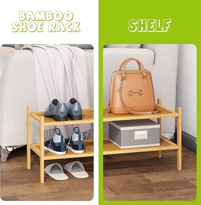 BMOSU 2-Tier Bamboo Shoe Rack Premium Stackable Shoe Shelf Storage Organizer for Hallway Closet Living Room Entryway Organizer(Natural)-NeatNest