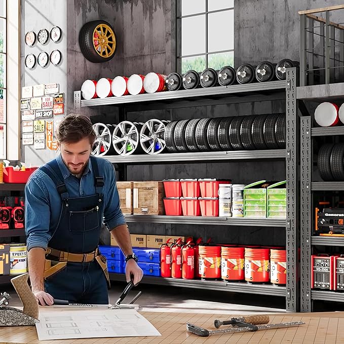 79” W Garage Shelving Heavy Duty, 7000LBS Metal Storage Shelves, 4 Tier Storage Rack Shelf, Steel Industrial Shelving, Adjustable Standing Shelf for Basement/Warehouse 79" W x 24" D x 79" H, Black-NeatNest