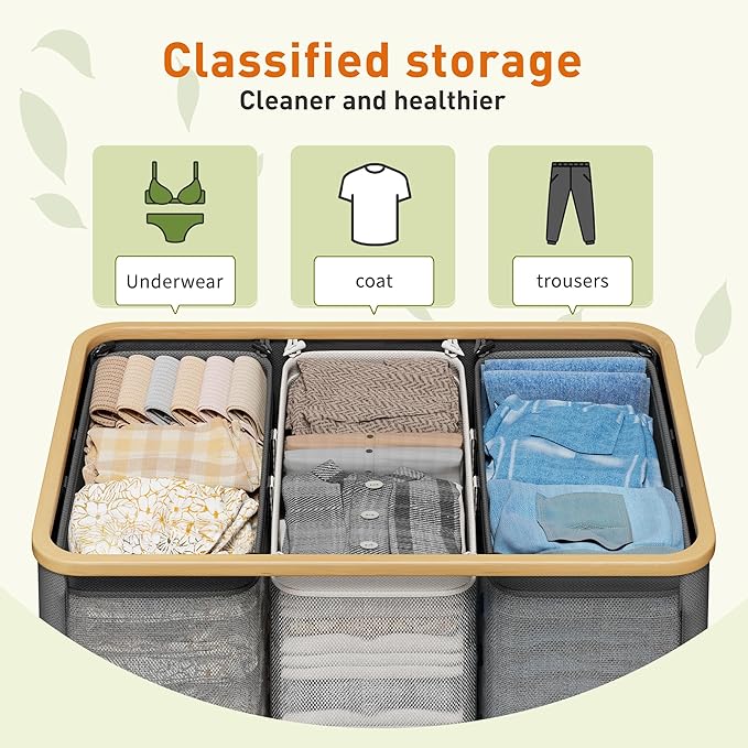 170L Laundry Hamper with Lid 3 Section, Extra Large Laundry Basket with 3 Removable Bags, Laundry Basket Organizer for Bedroom, Laundry Room, Dorm, Clothes Hamper, Grey-NeatNest
