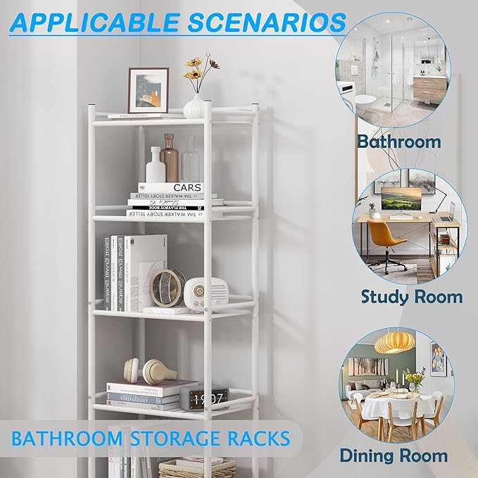 5 Tier Bathroom Storage Open Shelf Unit, Free-Standing Metal Corner Rack Shelving for Kitchen, Living Room, Hallway (White, Wider 5 Tier)-NeatNest