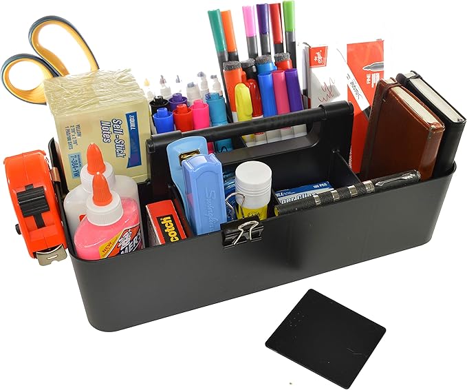 8 Compartments DIY Dividers,Large Portable Caddy, Multi Purpose,Stackable, Modern Solution for School, office, Desktop Endless use of your Choice -MADE IN USA (Black)-NeatNest