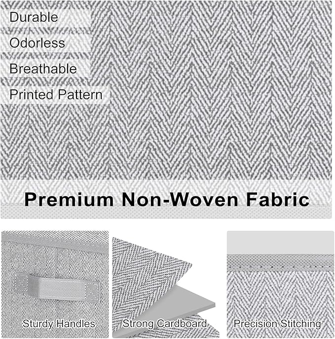 WUIKE 3 Pack Extra Large Foldable Storage Bins with Lids, Fabric Storage Bins for Home and Closet Organization, Herringbone Gray-NeatNest