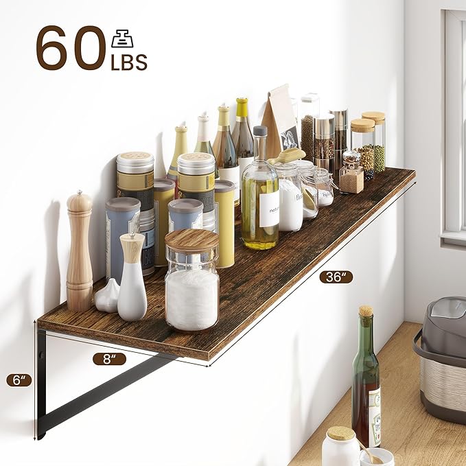 Fun Memories Deep Floating Shelves for Wall, 36W x 8D Wall Mounted Shelves Set of 2, Wide Display Ledge Shelf with Sturdy Metal Brackets for Living Room, Bathroom, Bedroom and Kitchen, Rustic Brown-NeatNest