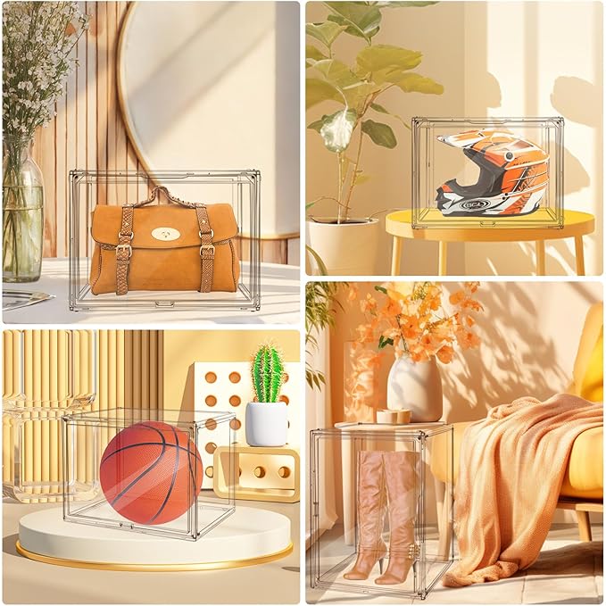 2Pack Extra Large 17.7"X13"X13" Clear Acrylic Organizer Box Display Case, Plastic Holder with Magnetic Door for Figures, Books, Handbags, Purses, Boots