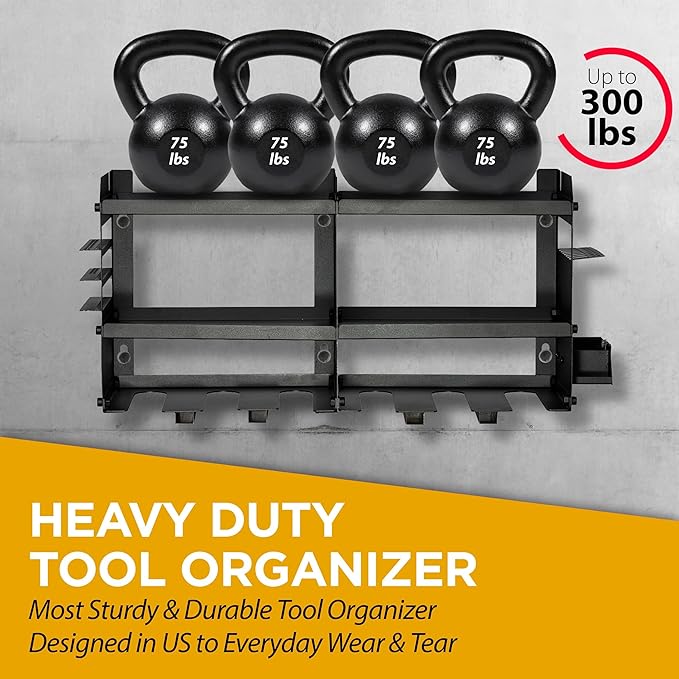 GRG Tools Heavy-Duty Power Tool Organizer – Wall Mounted Drill Rack for 6 Cordless Drills, Garage & Workshop Tool Storage Shelf with Screws & Bolts Side Box, 300LBS Load Capacity, Sturdy Metal Design