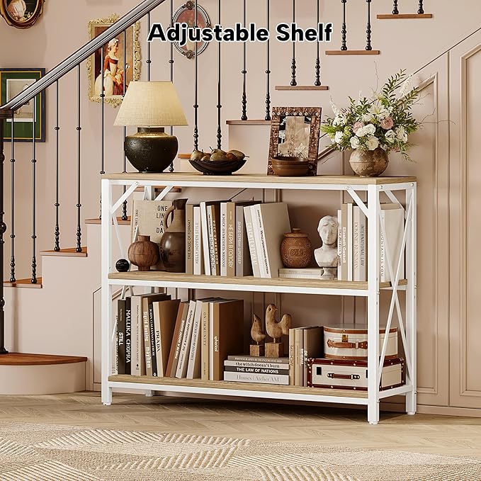 Homeiju Entry Table 40" Width, 3-Tier Entryway Table with Storage, Industrial Sofa Table with Open Shelves, Foyer Tables for Entryway, Hallway, Kitchen, Living Room and Bedroom, Light Coffee-NeatNest