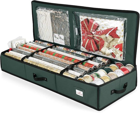 Hearth & Harbor Wrapping Paper Storage Container - Christmas Storage Bag with Interior Pockets - Gift Wrapping Organizer Storage Fits Up to 22 Rolls of 40" - Tear Proof Wrapping Paper Organizer-NeatNest