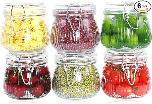 GMCOZY Glass Jar With Airtight Lid 16 Oz-6set Thicken Sealed Food Storage Canister Wide Mouth Mason Storage Jars For Kitchen Pantry Coffee Beans Nuts Baking Goods Tea Spice Cereal Fruits