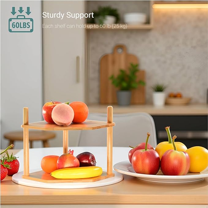 Expandable Bamboo Corner Shelf for Cabinet - 2-5 Tiers Plate Organizer, Kitchen Space Saver, Minimal Tool Assembly (Powered by Gogogo) (Natural, 6.7" H(2 Tier))-NeatNest