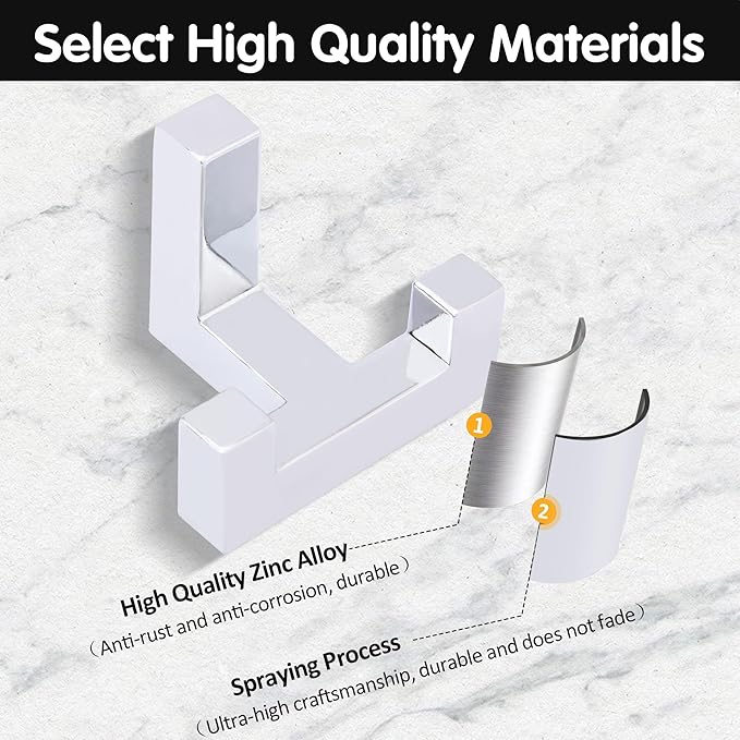 5 Pack Heavy Duty Coat Hook Wall Mount with Screw Retro Double Coat Hook Utility Hook for Coats, Scarves, Bags, Towels, Keys, Hats, Mugs (Chrome)